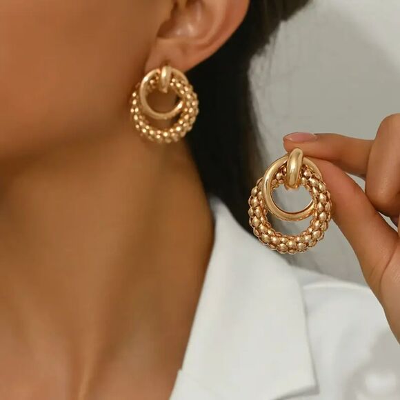 "Della" Chunky Geometric Circle Stud Earrings | Mob Wife Statement - Picture 2 of 4